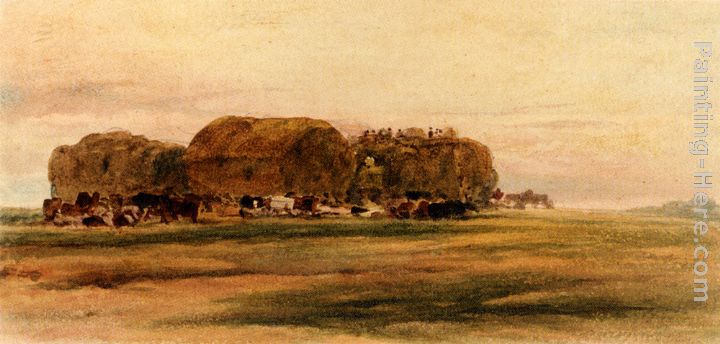 A Lincolnshire Stackyard painting - Peter de Wint A Lincolnshire Stackyard art painting